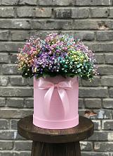 Цветочная композиция из Гипсофила и Розы в шляпной коробке в Молодежном