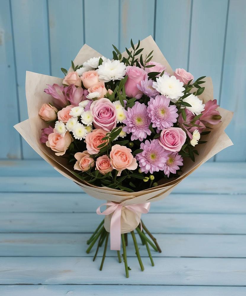 Букет цветов из: Хризантемы, Розы и Альстромерии в Молодежном