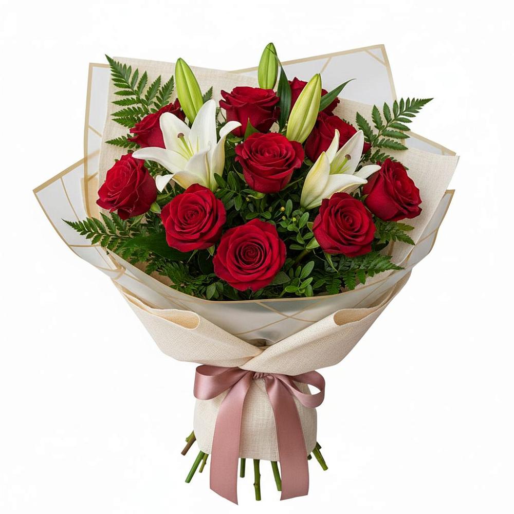 Букет цветов из: Лилии и Розы в Молодежном