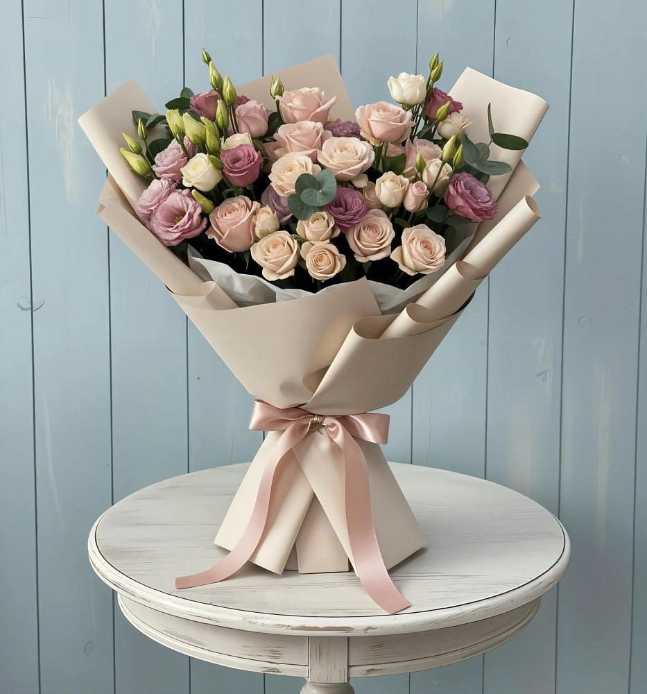 Букет цветов из: Розы и Лизиантусы в Молодежном