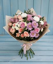 Букет цветов из:  Хризантемы, Розы и Альстромерии в Молодежном