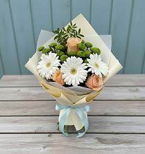 Букет цветов из:  Герберы, Розы и Хризантемы в Молодежном